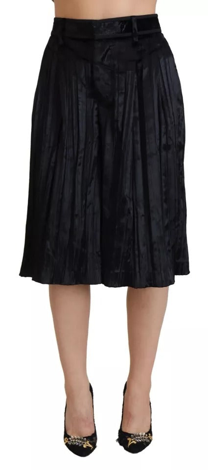 Dsquared² Black Pleated High Waist Wide Leg Cropped Pants by Dsquared²