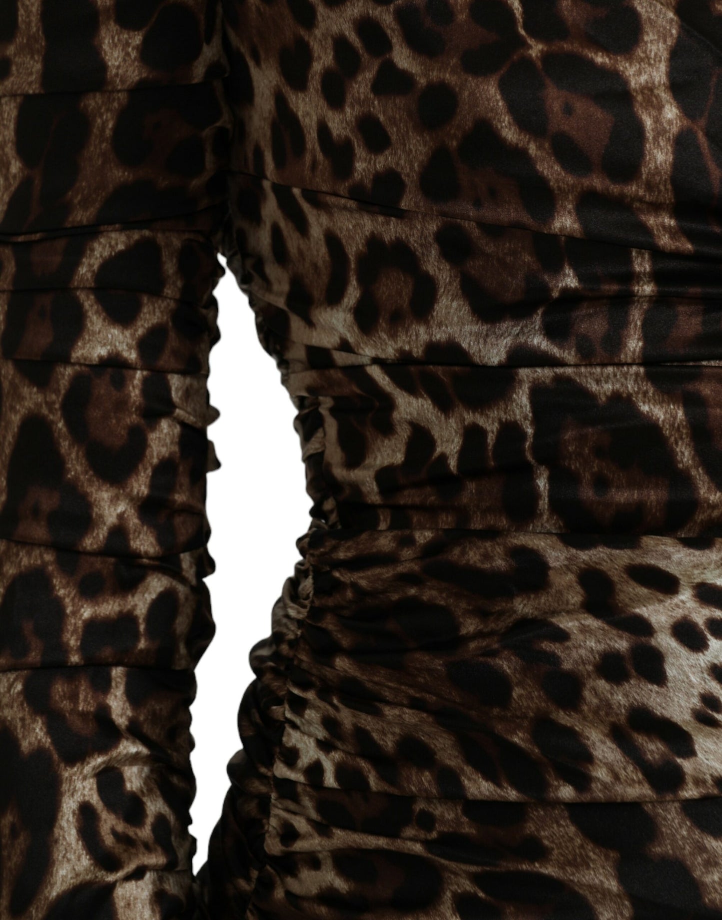 Dolce & Gabbana Brown Leopard Print Bodycon V-neck Midi Dress by Dolce & Gabbana