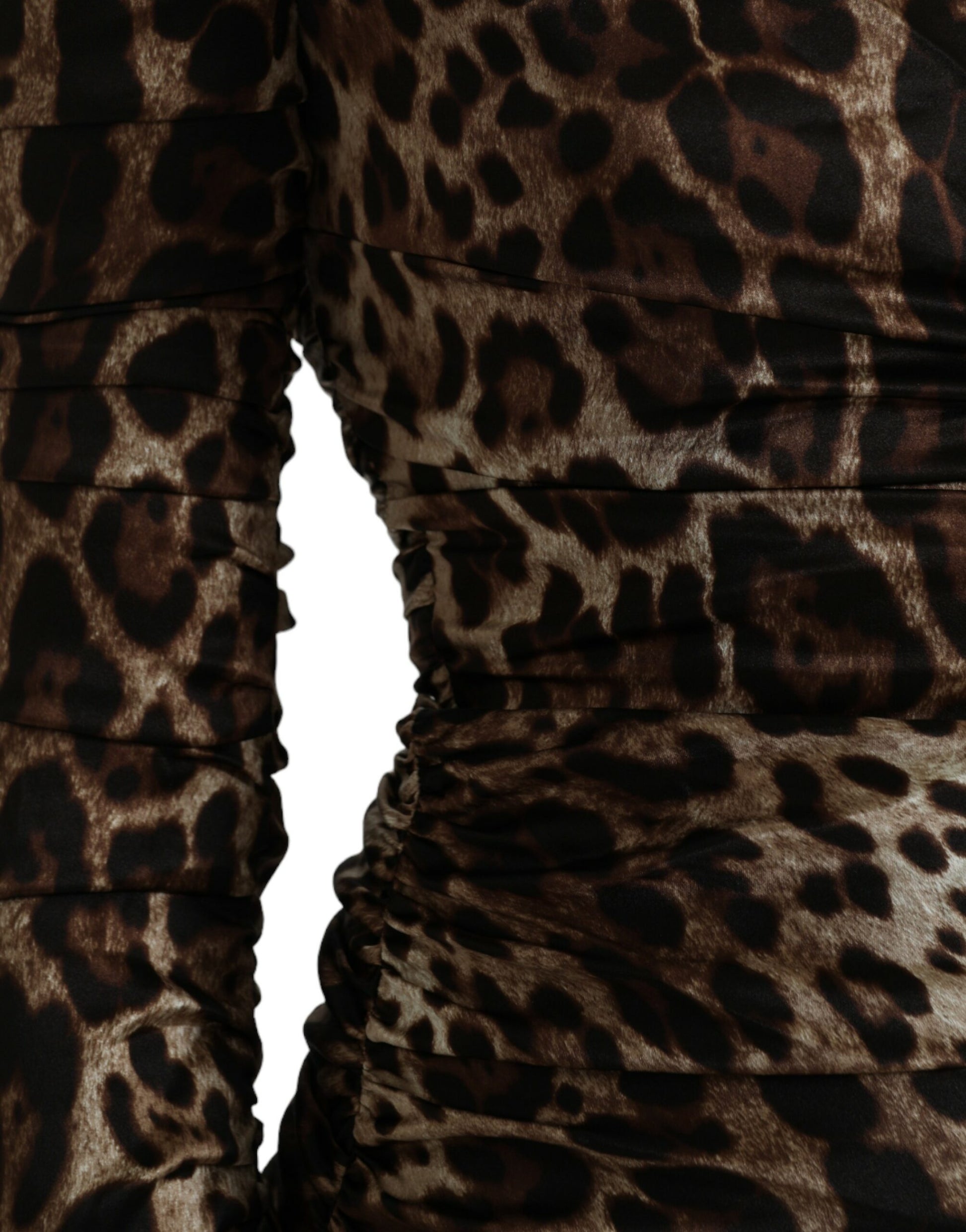 Dolce & Gabbana Brown Leopard Print Bodycon V-neck Midi Dress by Dolce & Gabbana