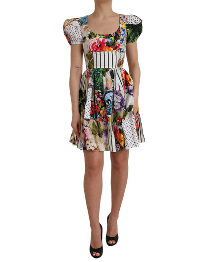 Dolce & Gabbana Multicolor Patchwork Cotton Aline Mini Dress by Dolce & Gabbana