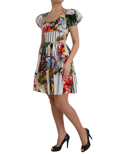 Dolce & Gabbana Multicolor Patchwork Cotton Aline Mini Dress by Dolce & Gabbana