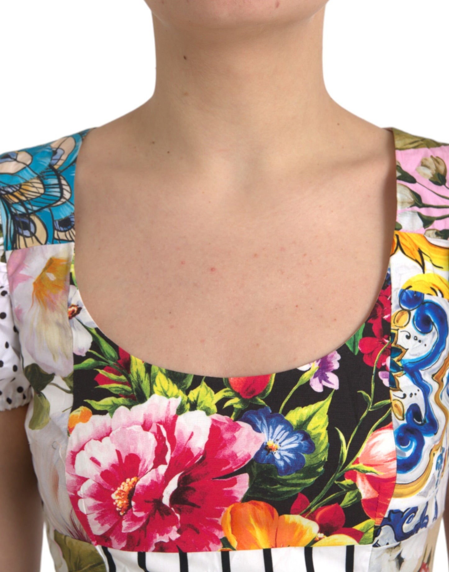Dolce & Gabbana Multicolor Patchwork Cotton Aline Mini Dress by Dolce & Gabbana