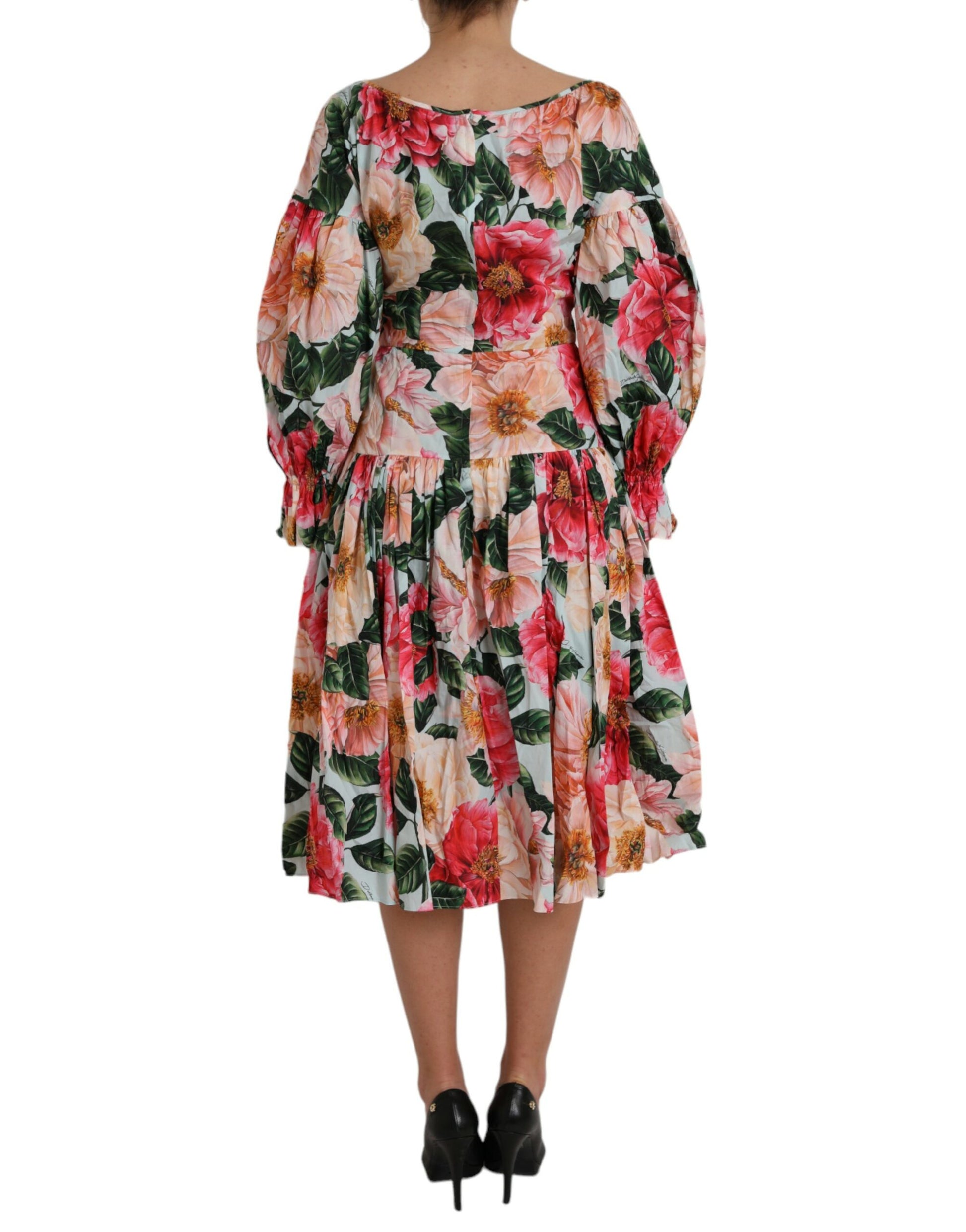 Dolce & Gabbana Multicolor Floral CottonAline Pleated Dress by Dolce & Gabbana