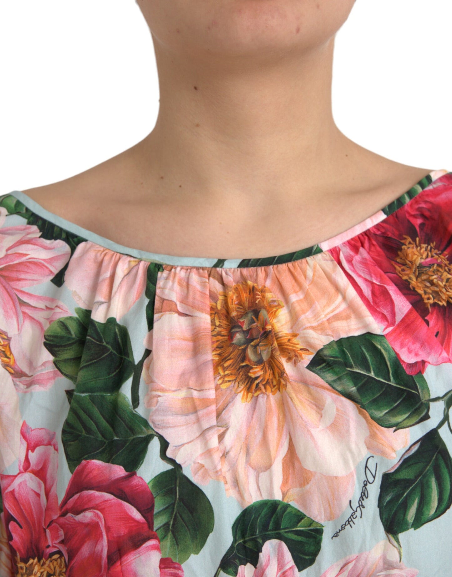 Dolce & Gabbana Multicolor Floral CottonAline Pleated Dress by Dolce & Gabbana
