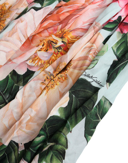 Dolce & Gabbana Multicolor Floral CottonAline Pleated Dress by Dolce & Gabbana