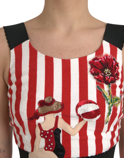 Dolce & Gabbana Red White Floral Sleeveless Sheath Midi Dress by Dolce & Gabbana