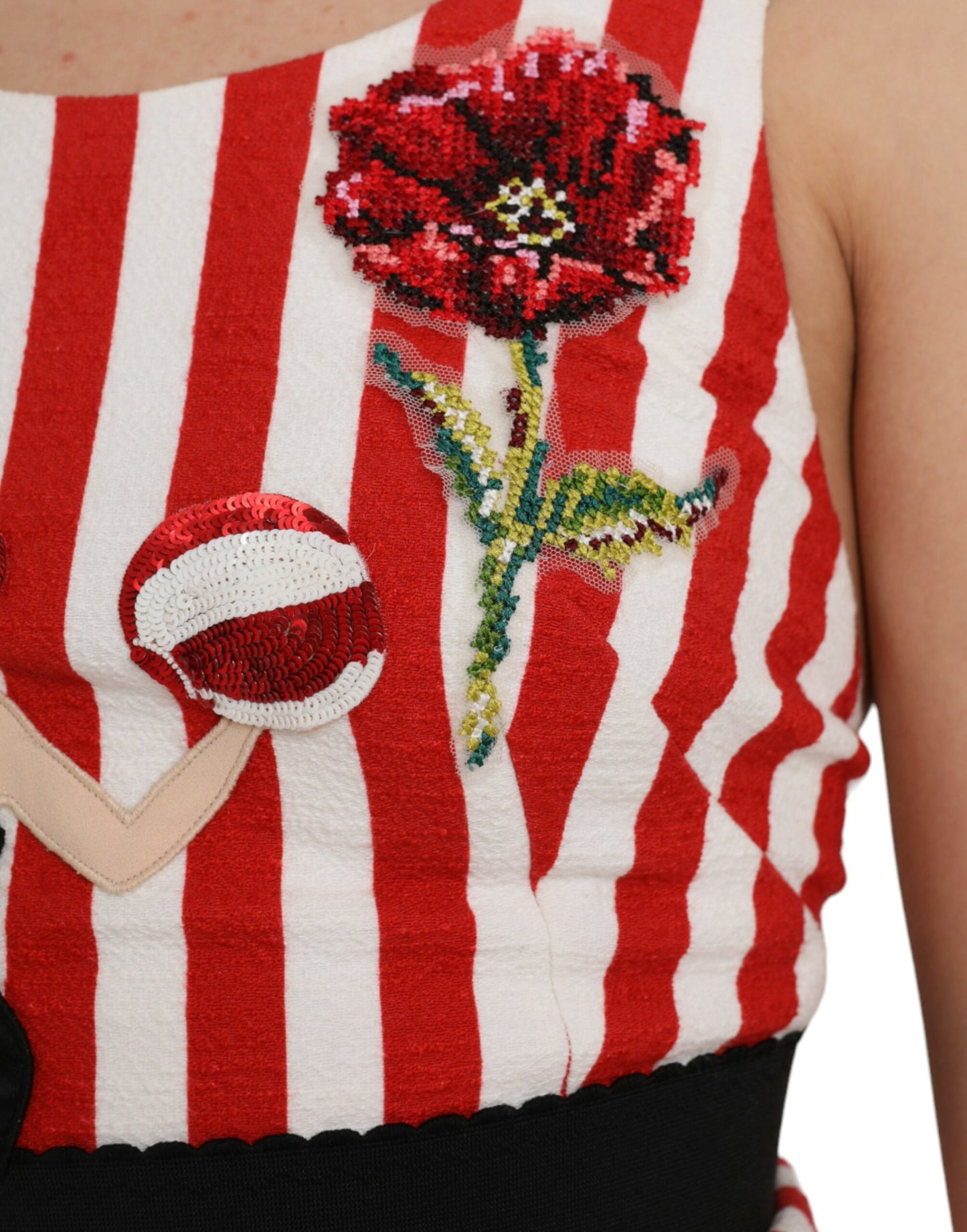 Dolce & Gabbana Red White Floral Sleeveless Sheath Midi Dress by Dolce & Gabbana