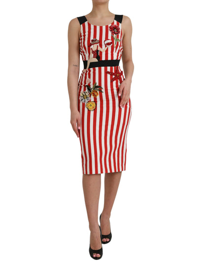 Dolce & Gabbana Red White Floral Sleeveless Sheath Midi Dress by Dolce & Gabbana