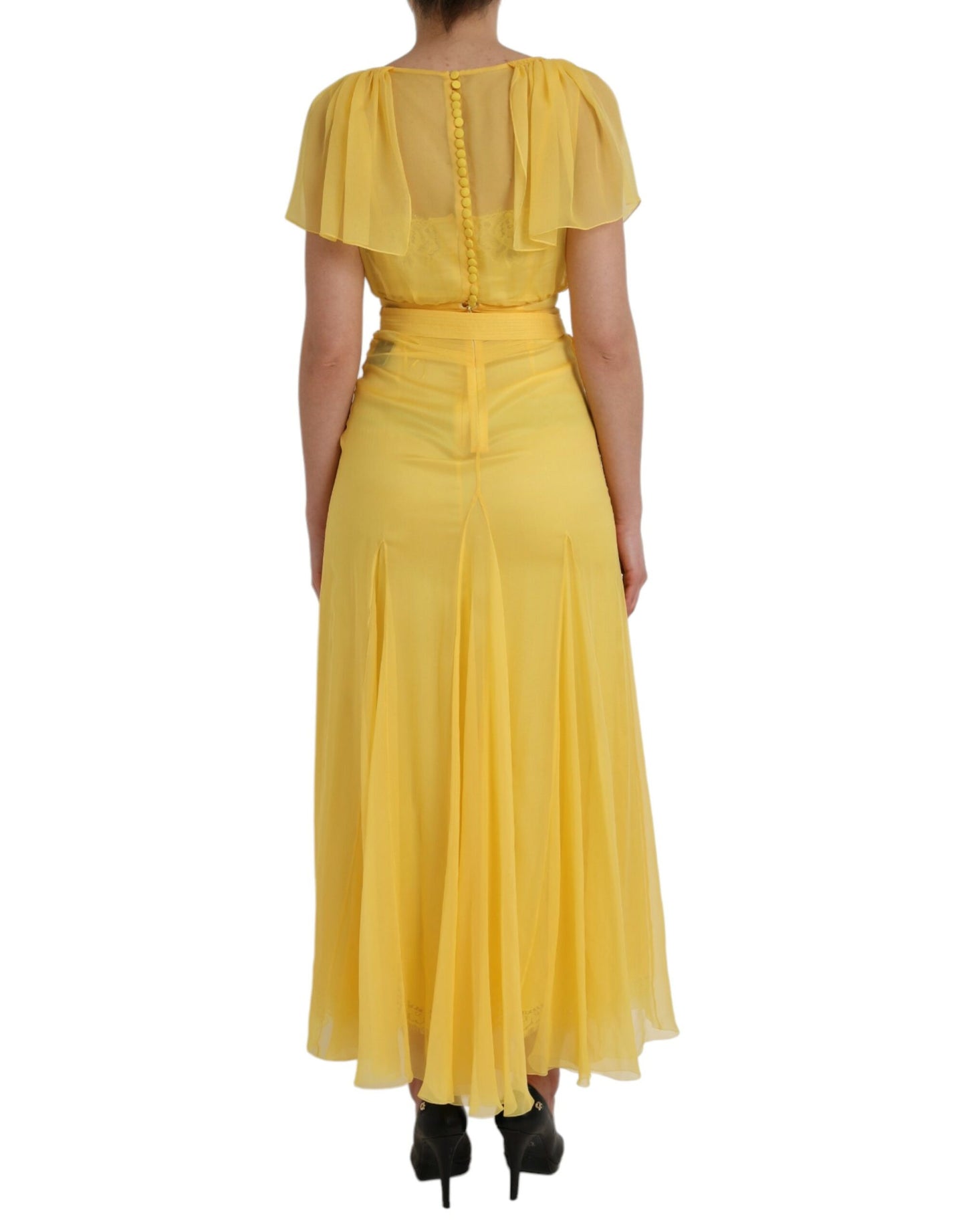 Dolce & Gabbana Yellow Silk Sheath Belted Long Maxi Dress by Dolce & Gabbana