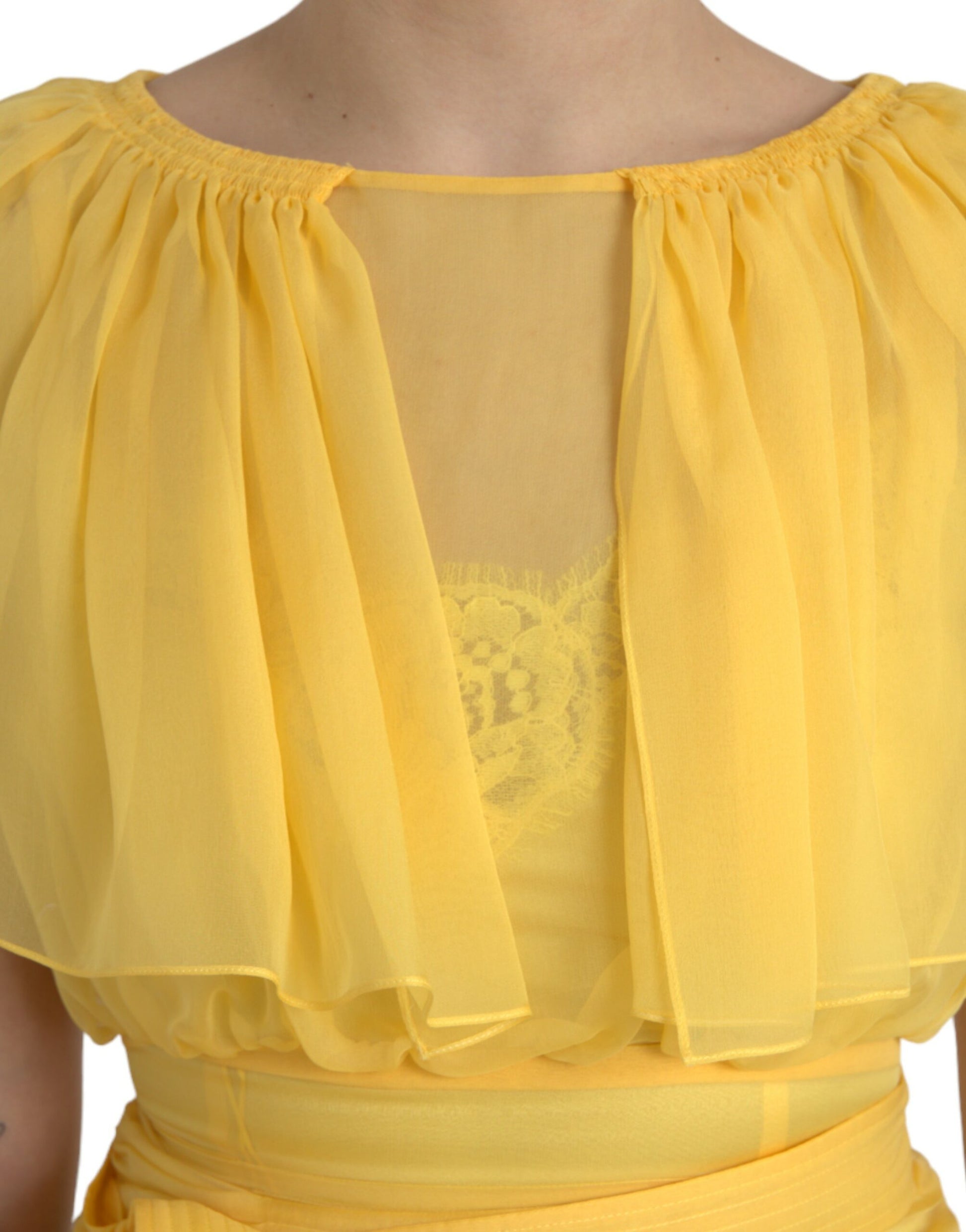 Dolce & Gabbana Yellow Silk Sheath Belted Long Maxi Dress by Dolce & Gabbana