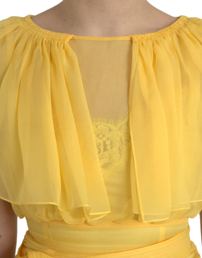 Dolce & Gabbana Yellow Silk Sheath Belted Long Maxi Dress by Dolce & Gabbana
