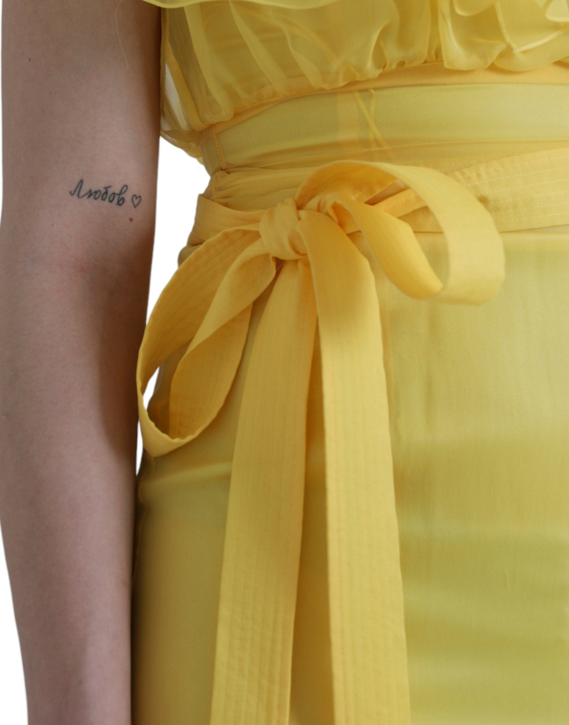 Dolce & Gabbana Yellow Silk Sheath Belted Long Maxi Dress by Dolce & Gabbana
