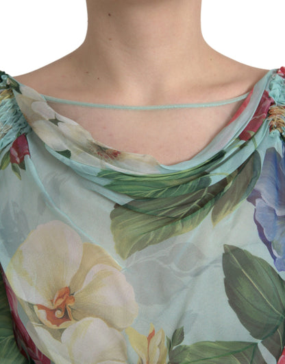Dolce & Gabbana Blue Floral Print Tiered Long Maxi Dress by Dolce & Gabbana