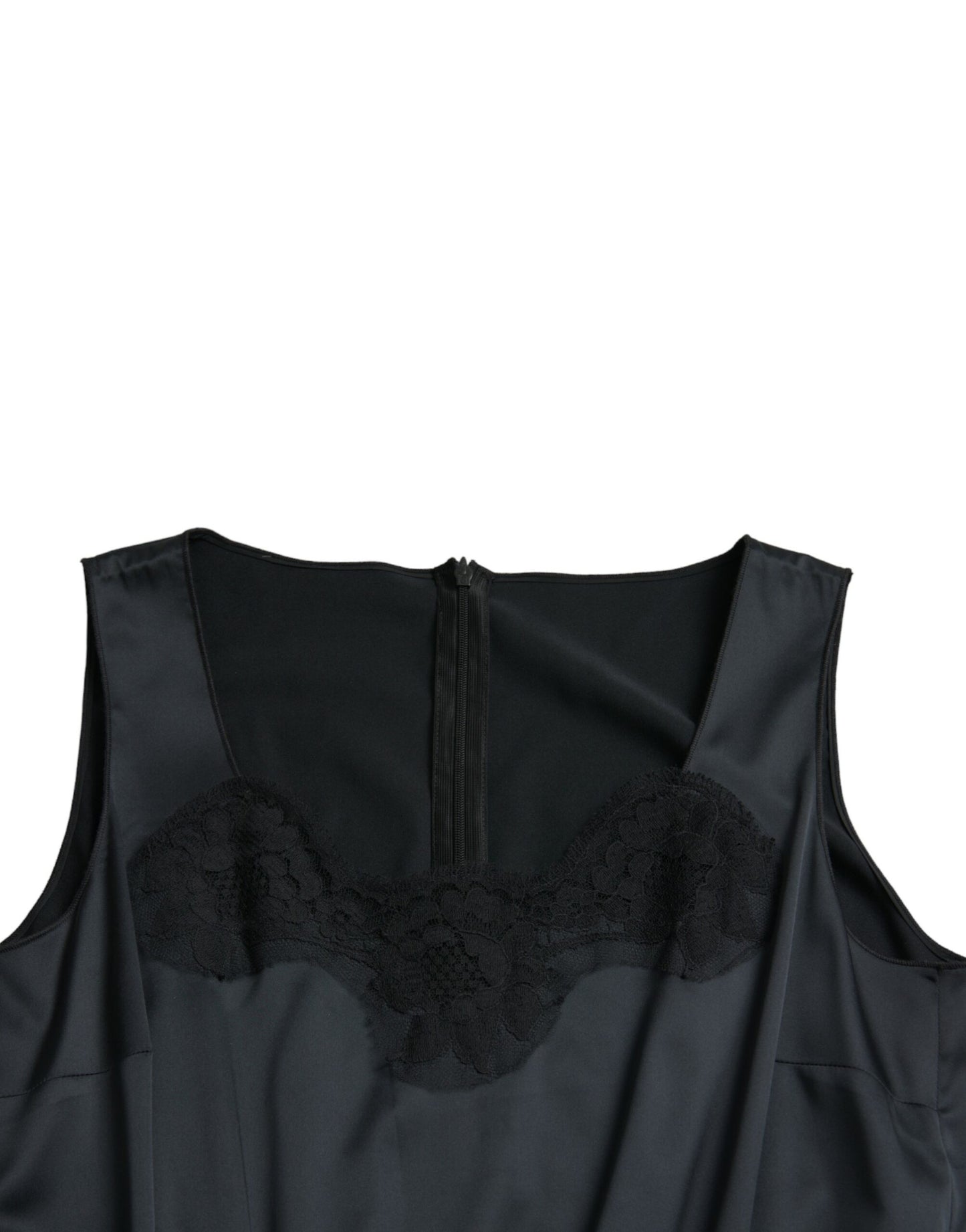 Dolce & Gabbana Black Polyester Lace Trim Sheath Midi Dress by Dolce & Gabbana
