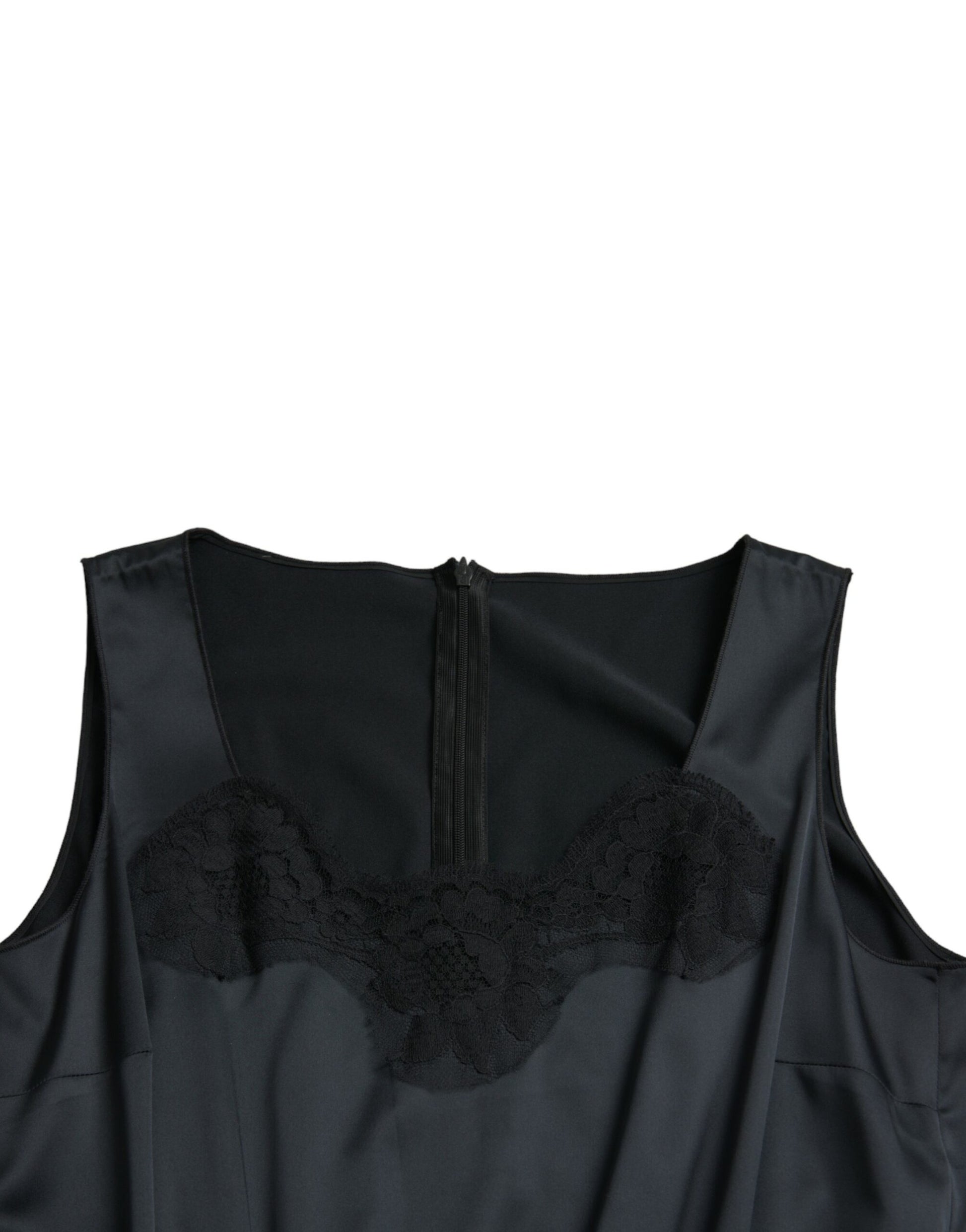 Dolce & Gabbana Black Polyester Lace Trim Sheath Midi Dress by Dolce & Gabbana