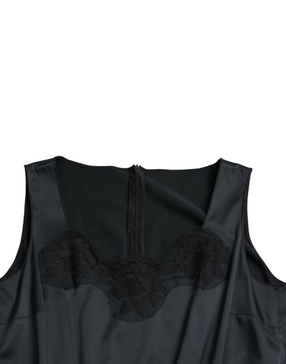 Dolce & Gabbana Black Polyester Lace Trim Sheath Midi Dress by Dolce & Gabbana