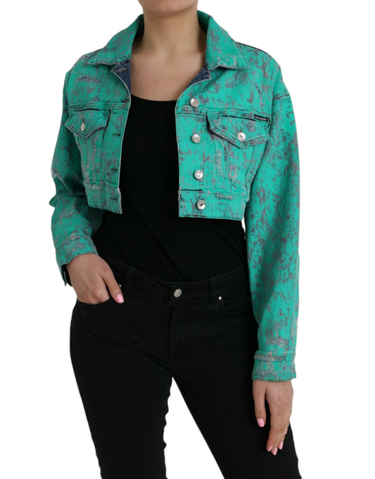 Veste courte en jean vert tie-dye Dolce &amp; Gabbana