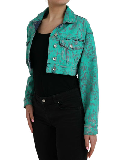 Veste courte en jean vert tie-dye Dolce &amp; Gabbana