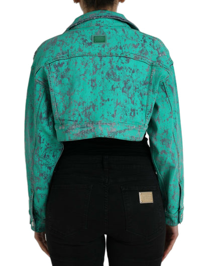 Veste courte en jean vert tie-dye Dolce &amp; Gabbana