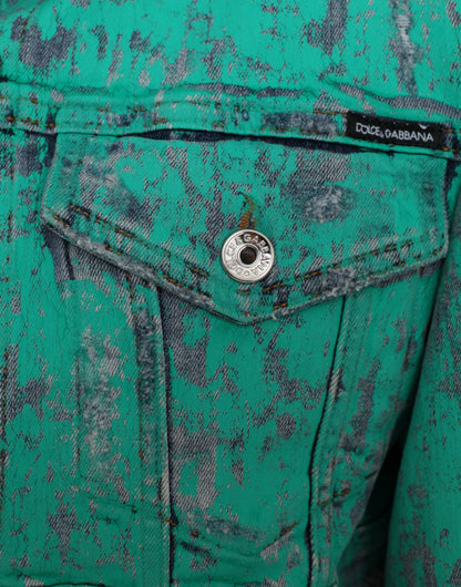 Veste courte en jean vert tie-dye Dolce &amp; Gabbana