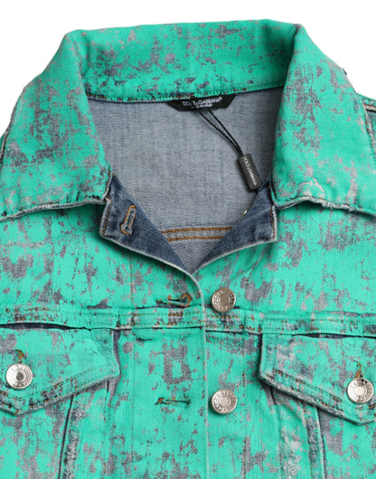 Veste courte en jean vert tie-dye Dolce &amp; Gabbana