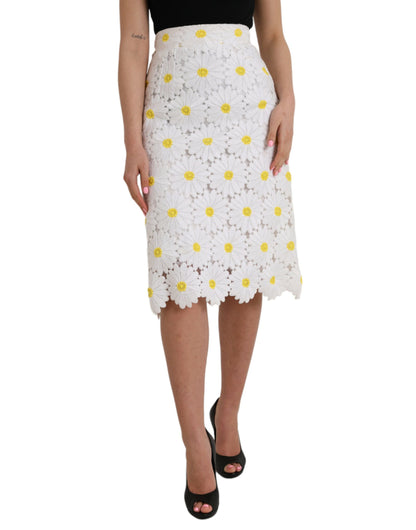 Jupe crayon droite en dentelle florale blanche Dolce &amp; Gabbana