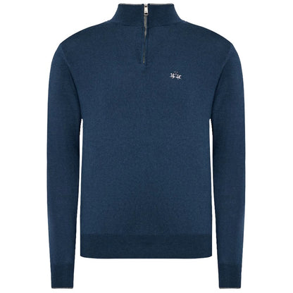 La Martina Blue Wool Men Sweater with Half Zip Closure by La Martina