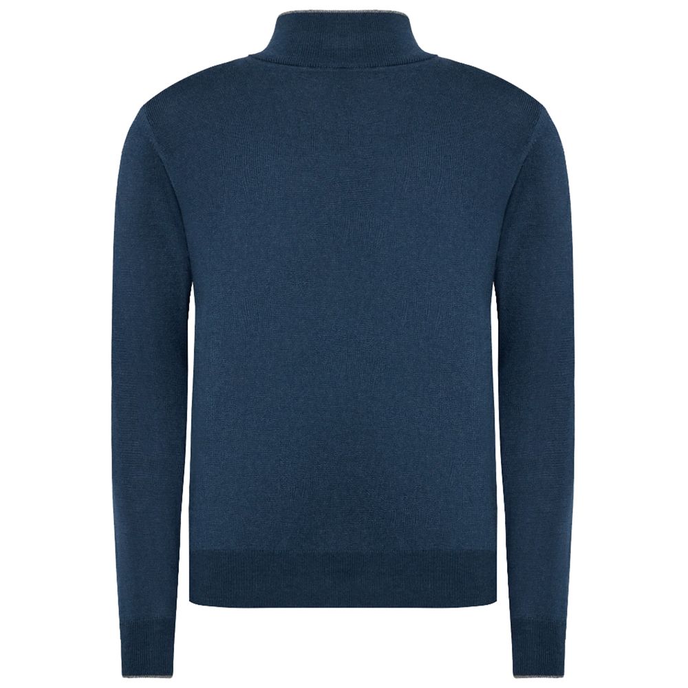 La Martina Blue Wool Men Sweater with Half Zip Closure by La Martina