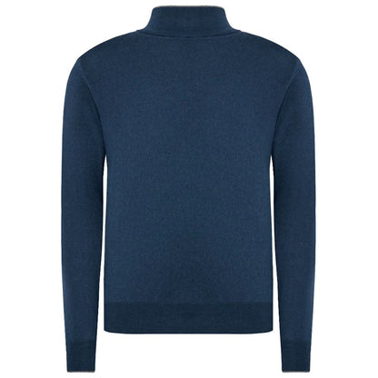 La Martina Blue Wool Men Sweater with Half Zip Closure by La Martina