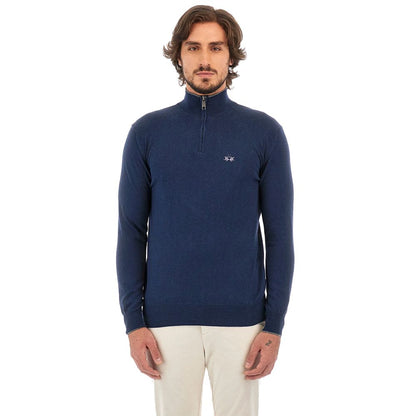 La Martina Blue Wool Men Sweater with Half Zip Closure by La Martina