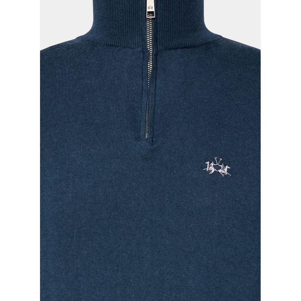 La Martina Blue Wool Men Sweater with Half Zip Closure by La Martina