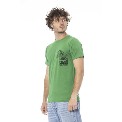 Cavalli Class Green Cotton Men T-Shirt by Cavalli Class