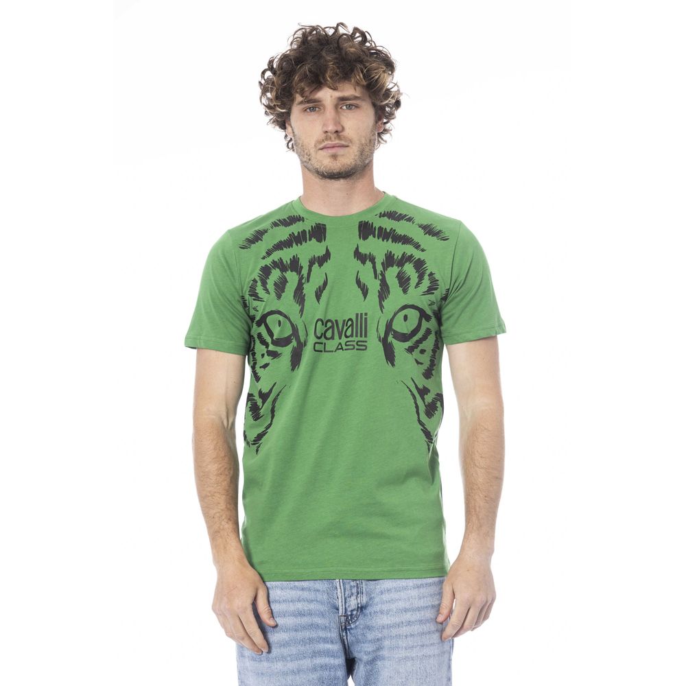 Cavalli Class Green Cotton Men T-Shirt by Cavalli Class