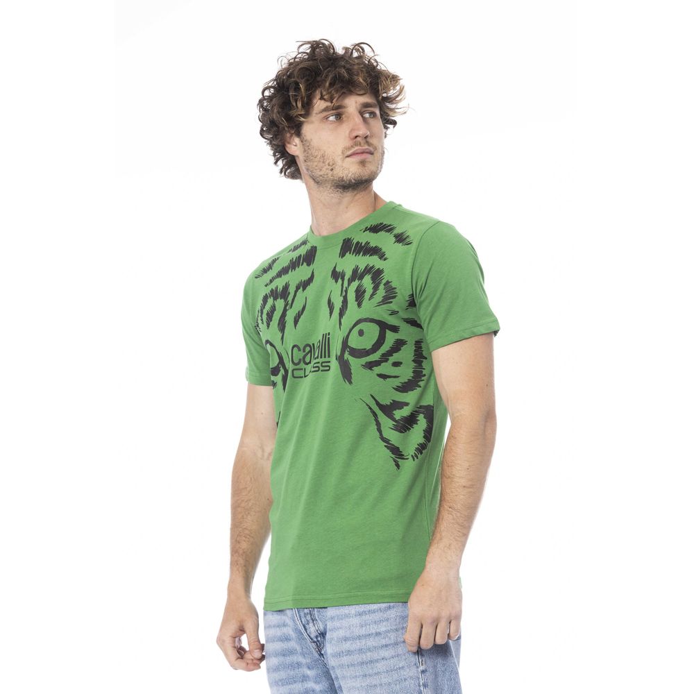 Cavalli Class Green Cotton Men T-Shirt by Cavalli Class