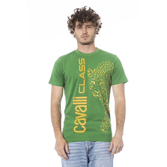 Cavalli Class Green Cotton Men T-Shirt by Cavalli Class