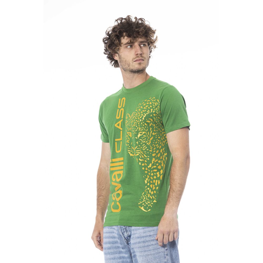 Cavalli Class Green Cotton Men T-Shirt by Cavalli Class