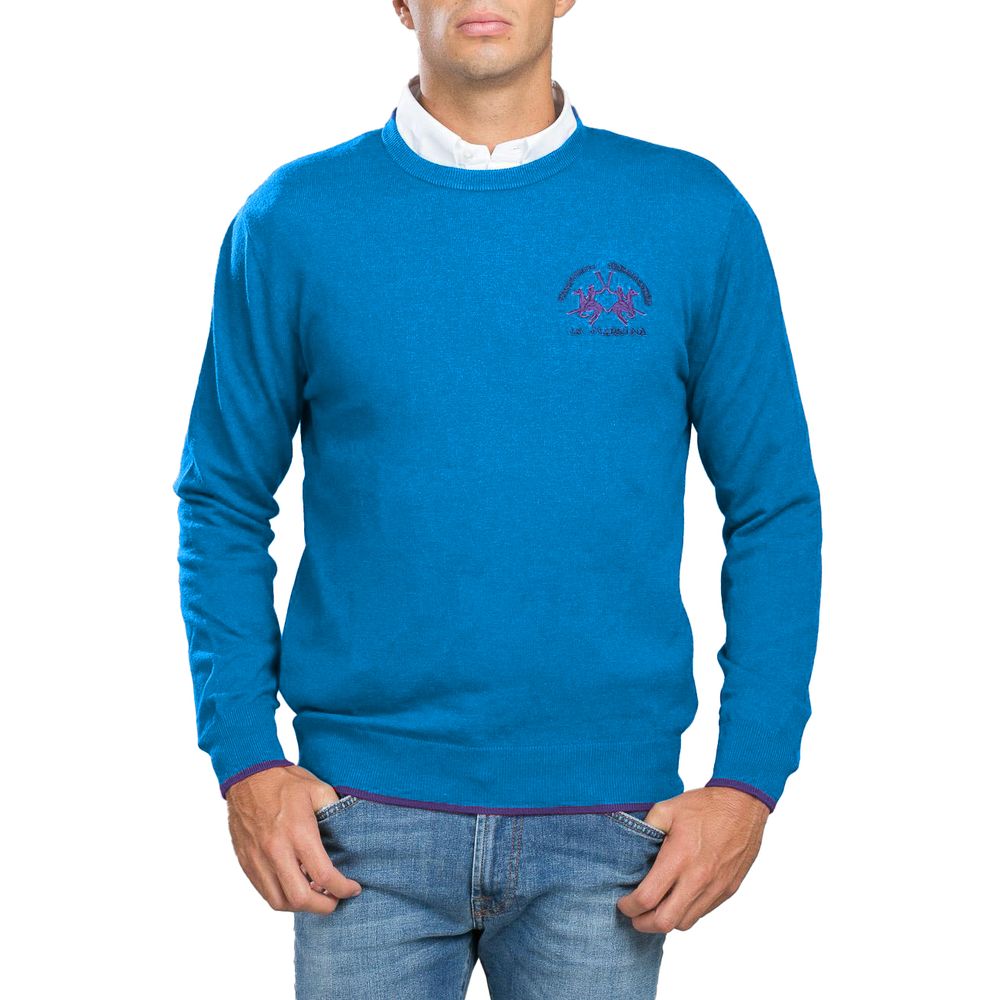 La Martina Blue Cotton Men Sweater by La Martina