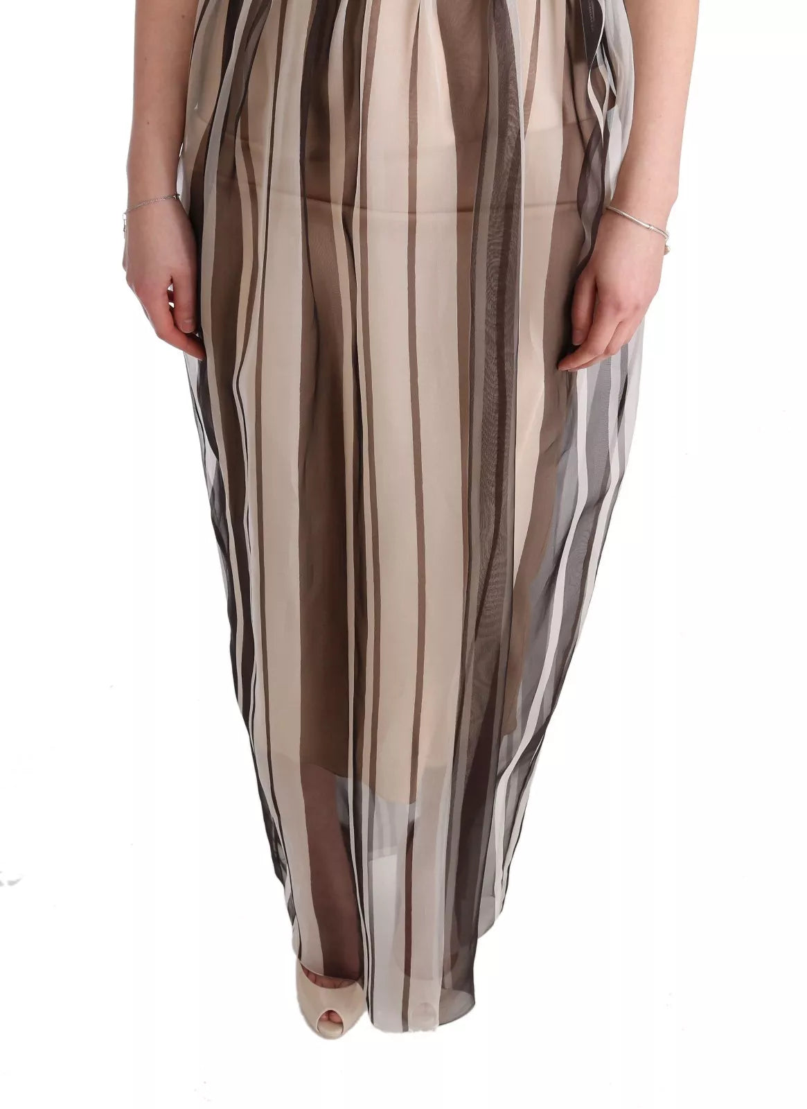 Dolce & Gabbana Beige Brown Striped Silk Sheath Dress by Dolce & Gabbana