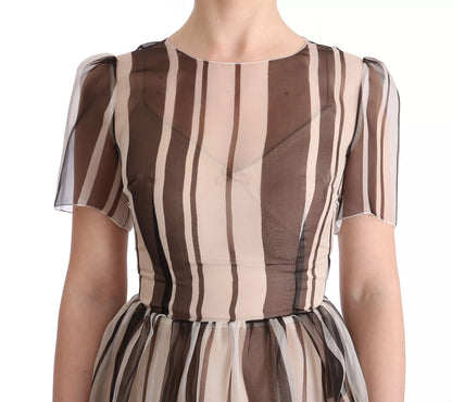 Dolce & Gabbana Beige Brown Striped Silk Sheath Dress by Dolce & Gabbana