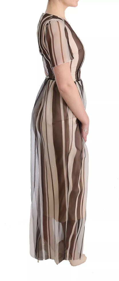 Dolce & Gabbana Beige Brown Striped Silk Sheath Dress by Dolce & Gabbana
