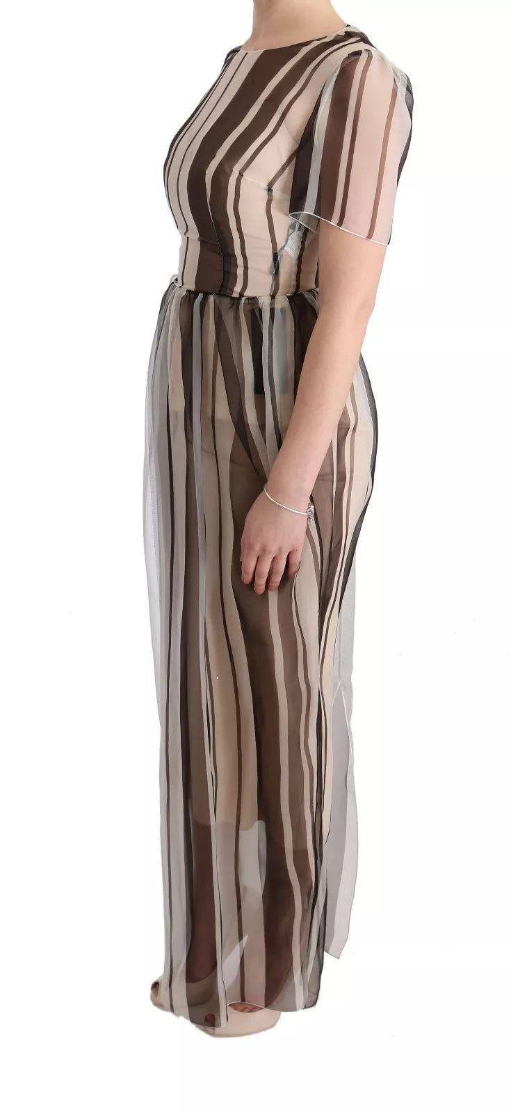 Dolce & Gabbana Beige Brown Striped Silk Sheath Dress by Dolce & Gabbana