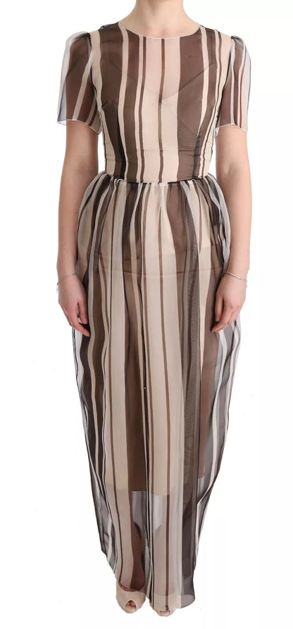 Dolce & Gabbana Beige Brown Striped Silk Sheath Dress by Dolce & Gabbana