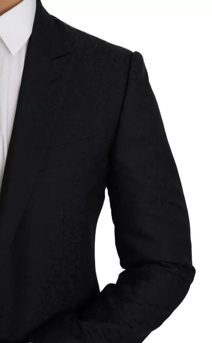 Dolce &amp; Gabbana Blue Jacquard Slim Floral Jacket Blazer