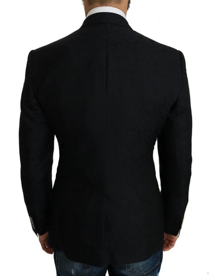 Dolce &amp; Gabbana Blue Jacquard Slim Floral Jacket Blazer
