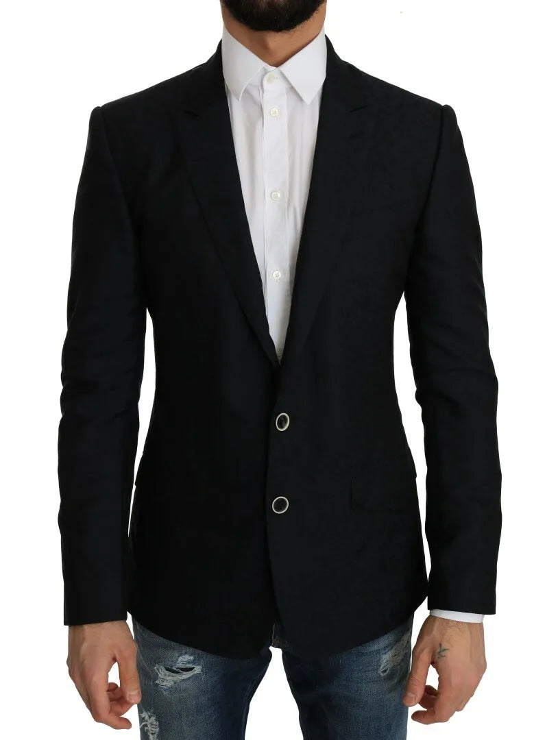 Dolce & Gabbana Blue Jacquard Slim Floral Jacket Blazer by Dolce & Gabbana