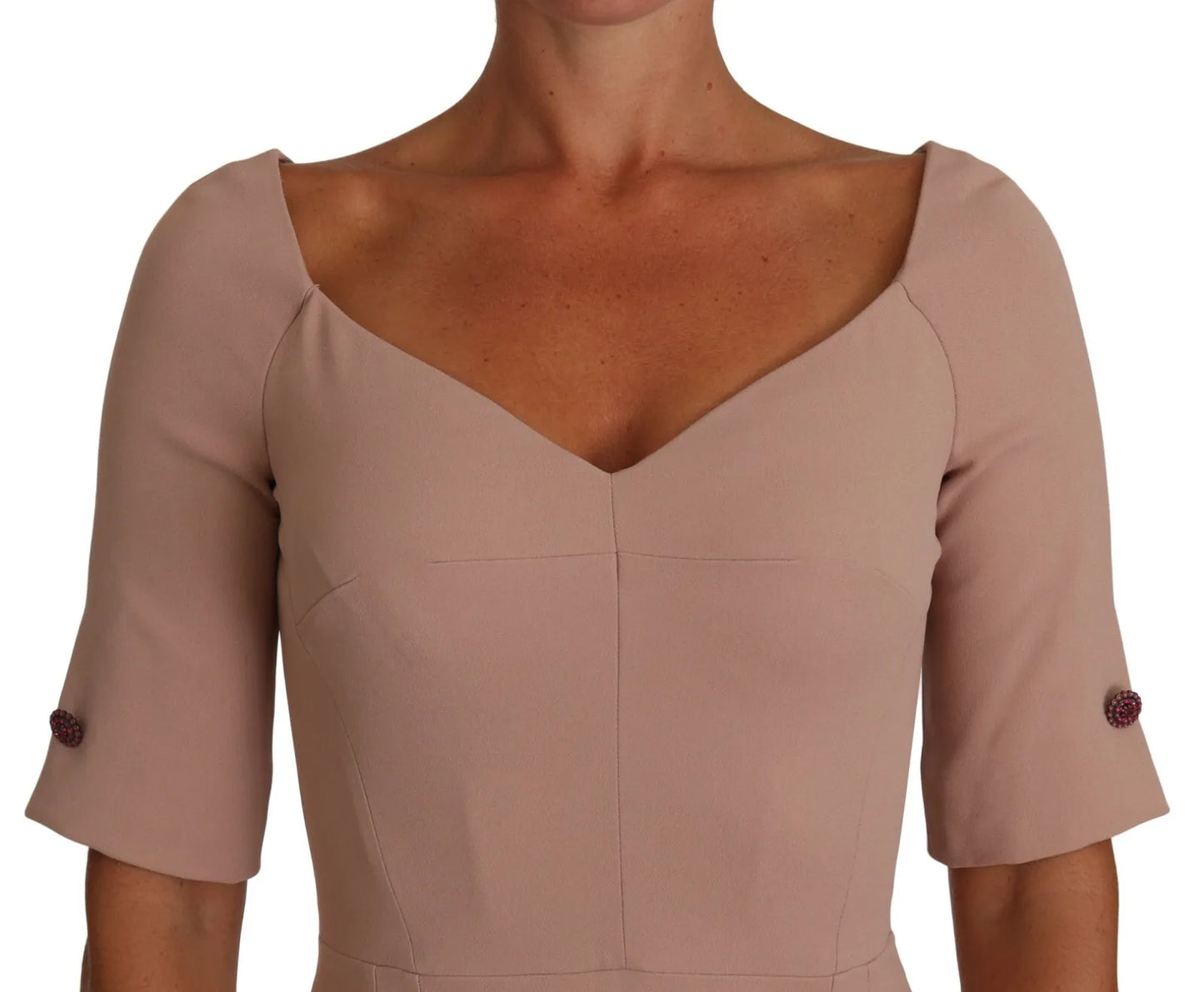 Dolce & Gabbana Dusty Pink Midi Sheath Crystal Buttons Dress by Dolce & Gabbana