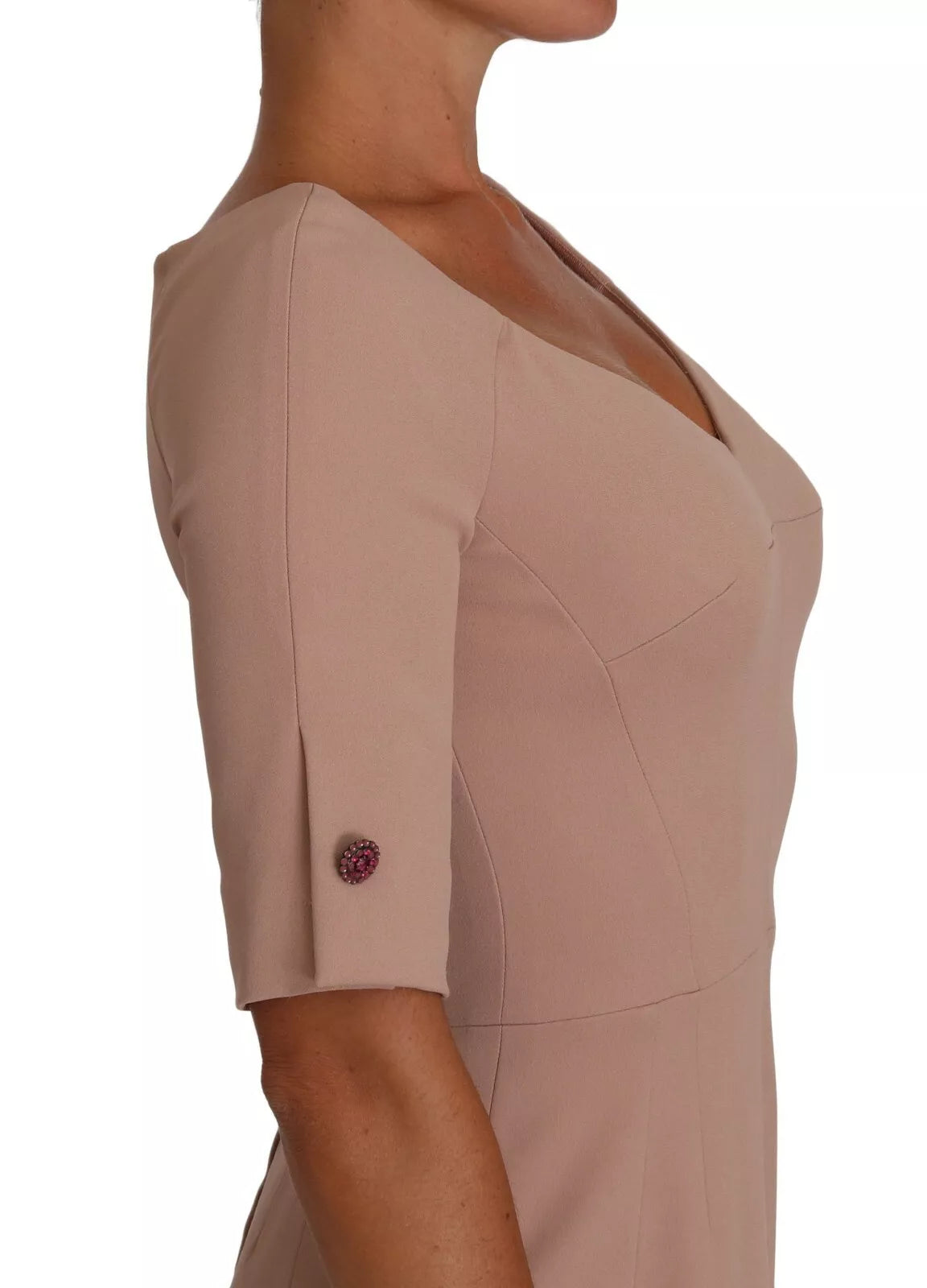 Dolce & Gabbana Dusty Pink Midi Sheath Crystal Buttons Dress by Dolce & Gabbana