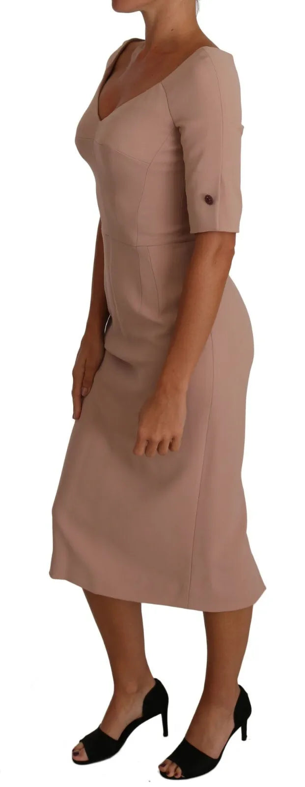 Dolce & Gabbana Dusty Pink Midi Sheath Crystal Buttons Dress by Dolce & Gabbana