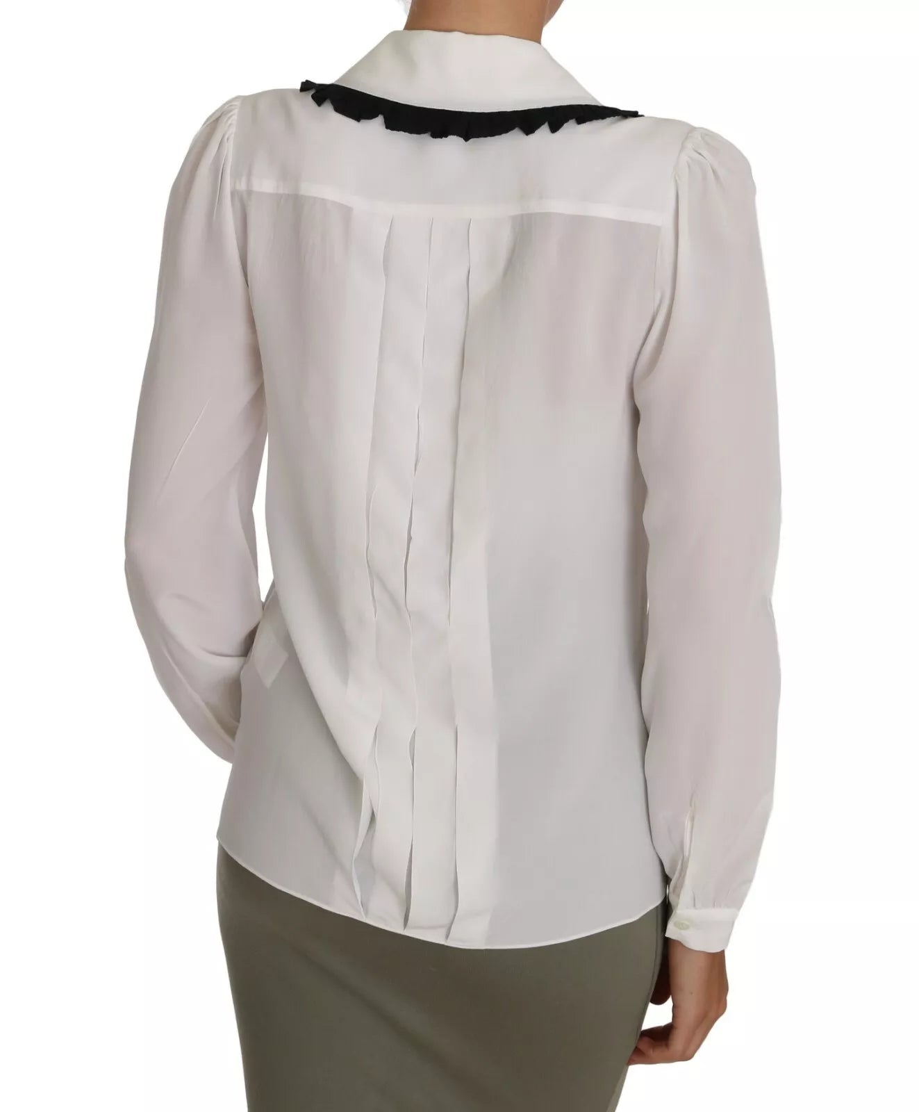 Dolce & Gabbana White Silk Shirt Ruffle Rouded Collar Blouse by Dolce & Gabbana