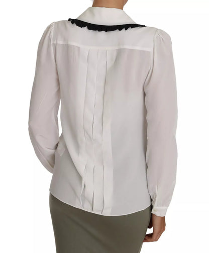 Dolce & Gabbana White Silk Shirt Ruffle Rouded Collar Blouse by Dolce & Gabbana